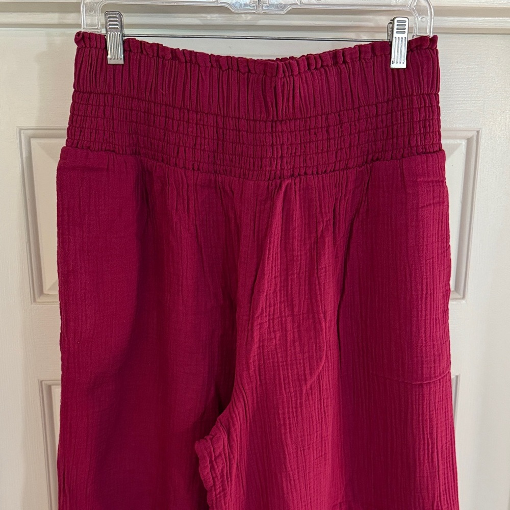 EUC Athropologie High Rise Elastic Waist Wide Leg Cotton Gauze Pants Sz M